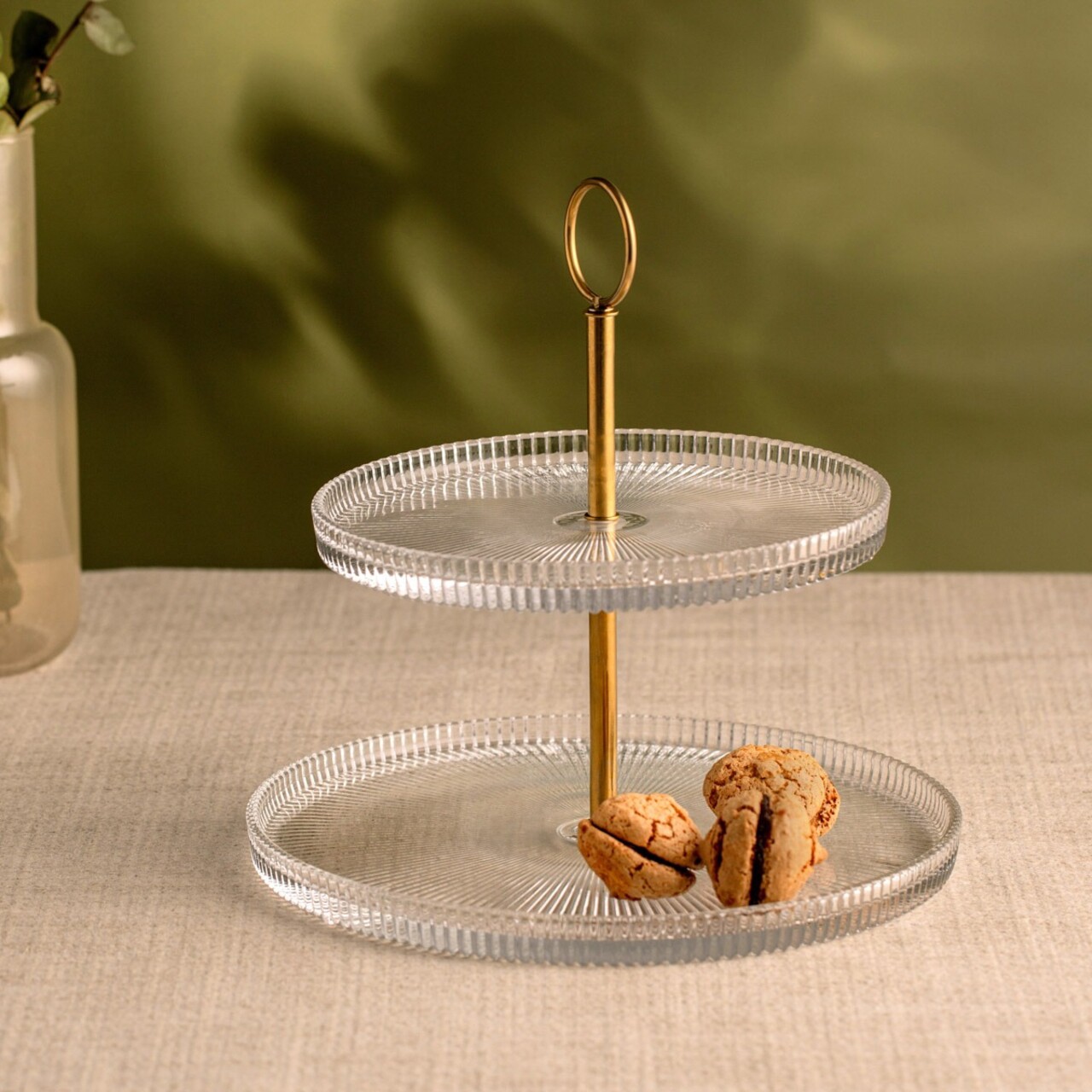 Platou etajat pentru prajituri Lynn, Homla, 19.5/23x25 cm, sticla/inox, auriu/transparent - imagine 6